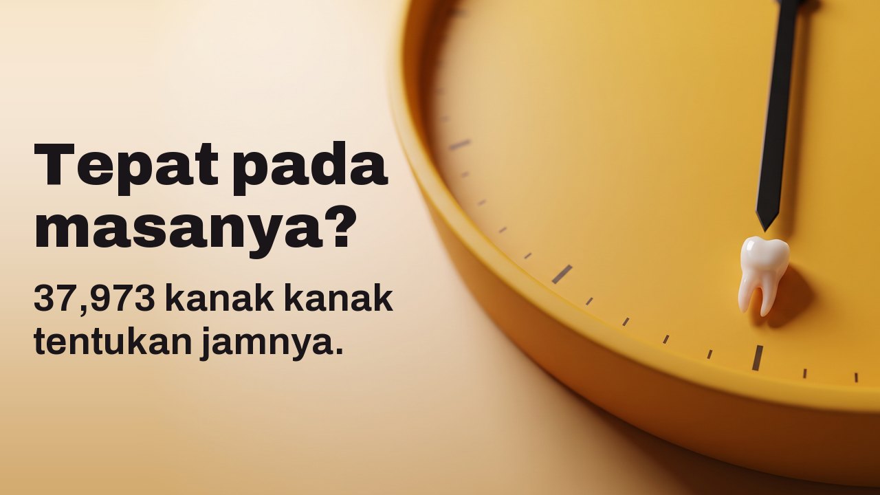 Tepat pada masanya? 37,973 kanak kanak tentukan jamnya. Sebatang gigi susu yang kecil terletak pada tanda pukul enam di muka jam kuning kunyit tanpa angka.