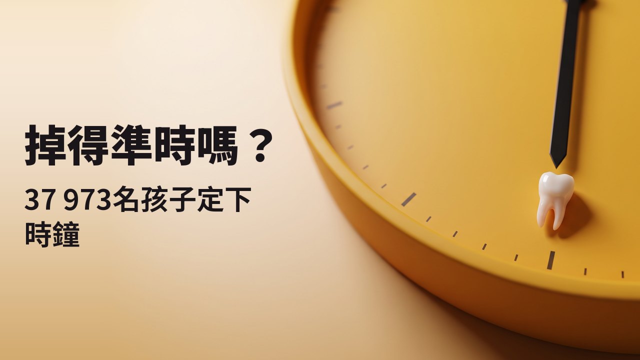 掉得準時嗎? 37 973名孩子定下時鐘 一顆小小的乳牙,放在沒有數字的番紅花黃色鐘面六點鐘位置上。