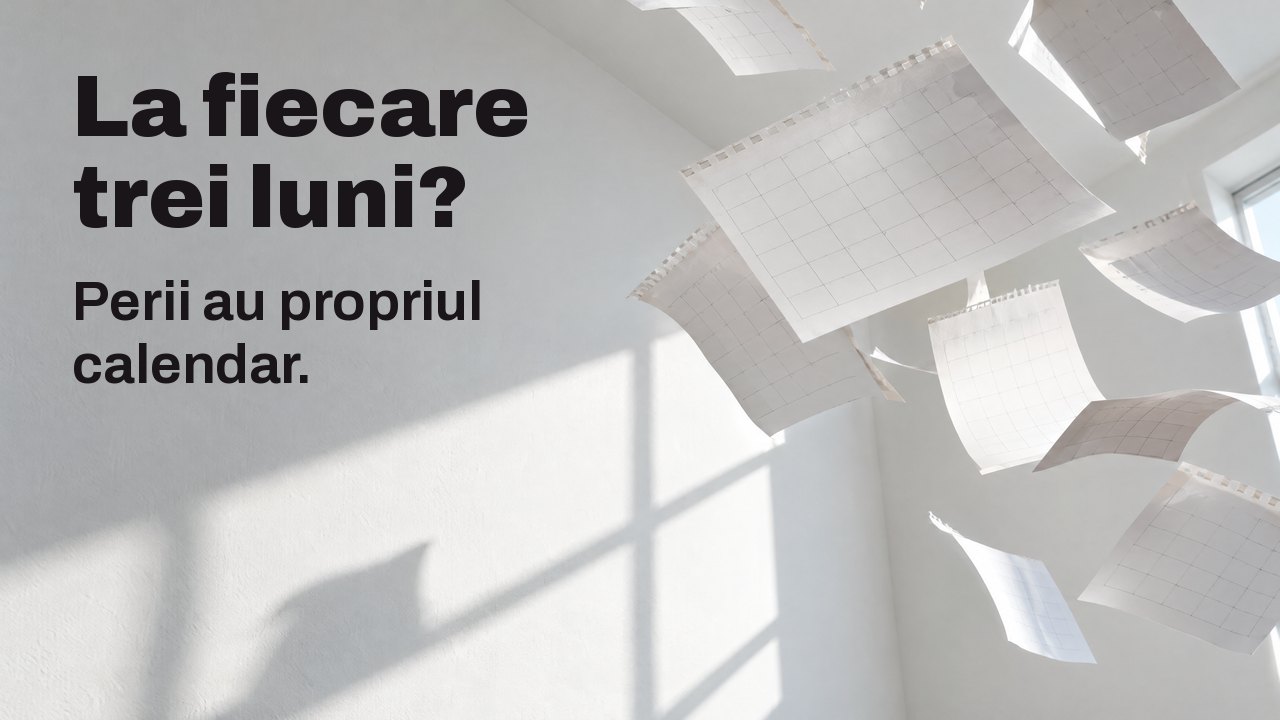 La fiecare trei luni? Perii au propriul calendar. File goale de calendar smulse zboară prin camera albă însorită, înghețate în aer.