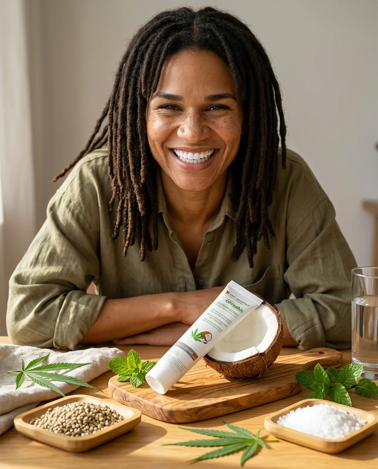 Hemp seed oil toothpaste with coconut oil — hemp seeds and leaves, not cannabis extract, no THC