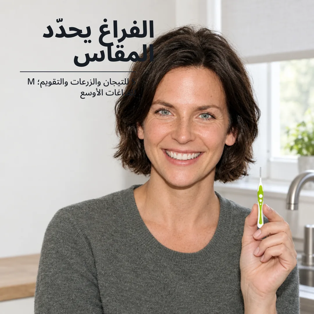 الفراغ يحدّد المقاس — S للتيجان والزرعات والتقويم؛ M للفراغات الأوسع
