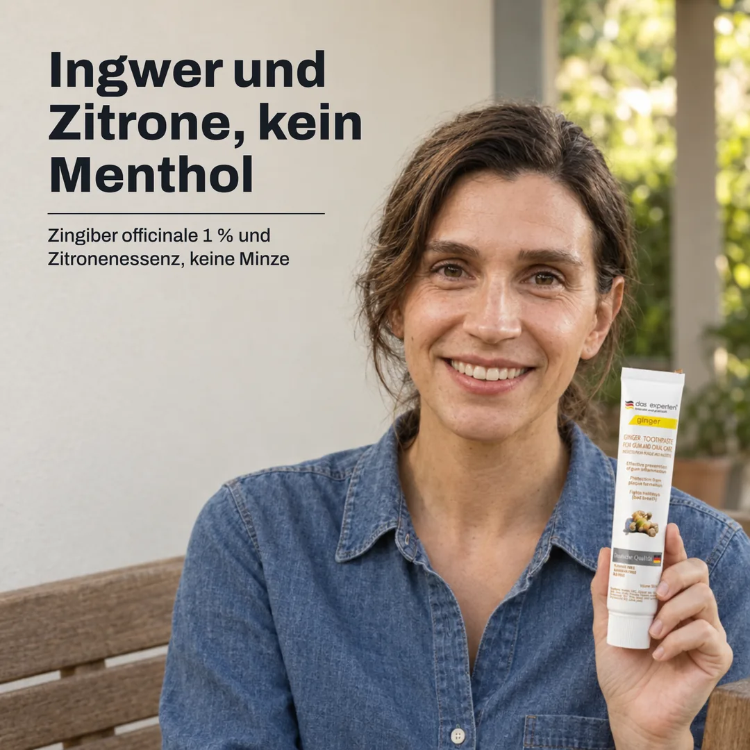 Ingwer und Zitrone, kein Menthol — Zingiber officinale 1 % und Zitronenessenz, keine Minze