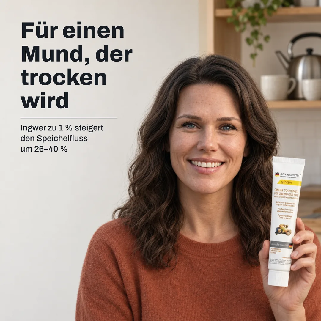 Für einen Mund, der trocken wird — Ingwer zu 1 % steigert den Speichelfluss um 26–40 %