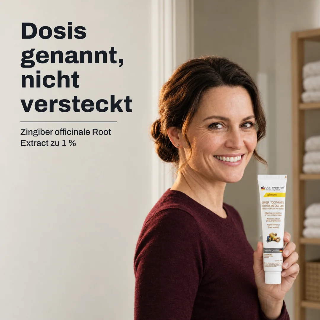 Dosis genannt, nicht versteckt — Zingiber officinale Root Extract zu 1 %