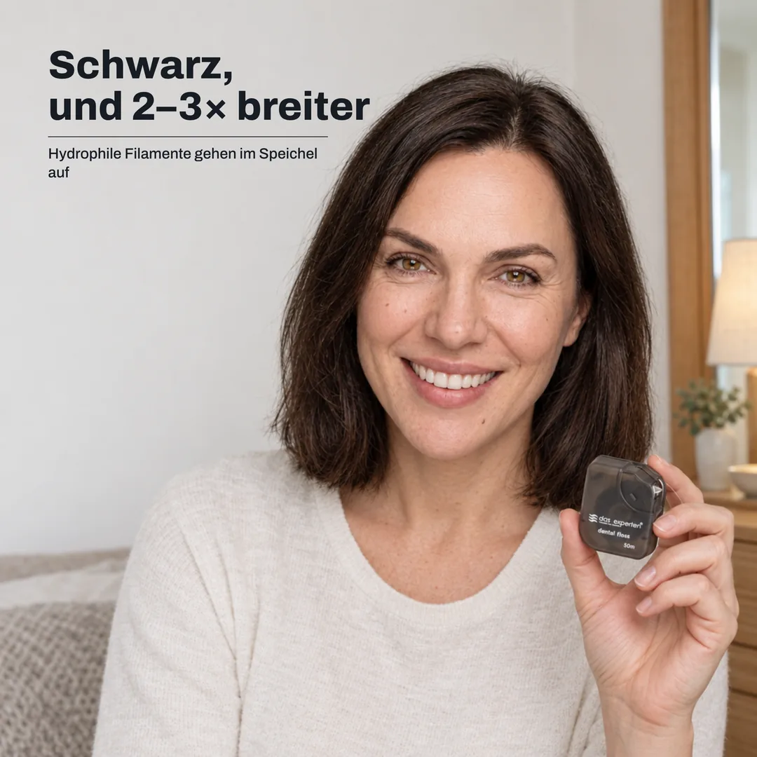 Schwarz, und 2–3× breiter — Hydrophile Filamente gehen im Speichel auf