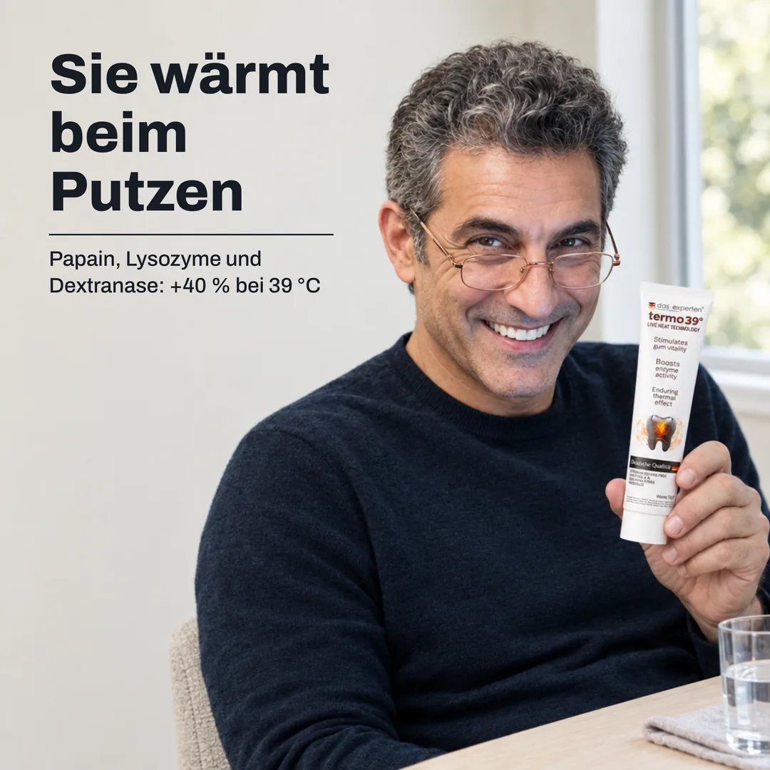 Sie wärmt beim Putzen — Papain, Lysozyme und Dextranase: +40 % bei 39 °C