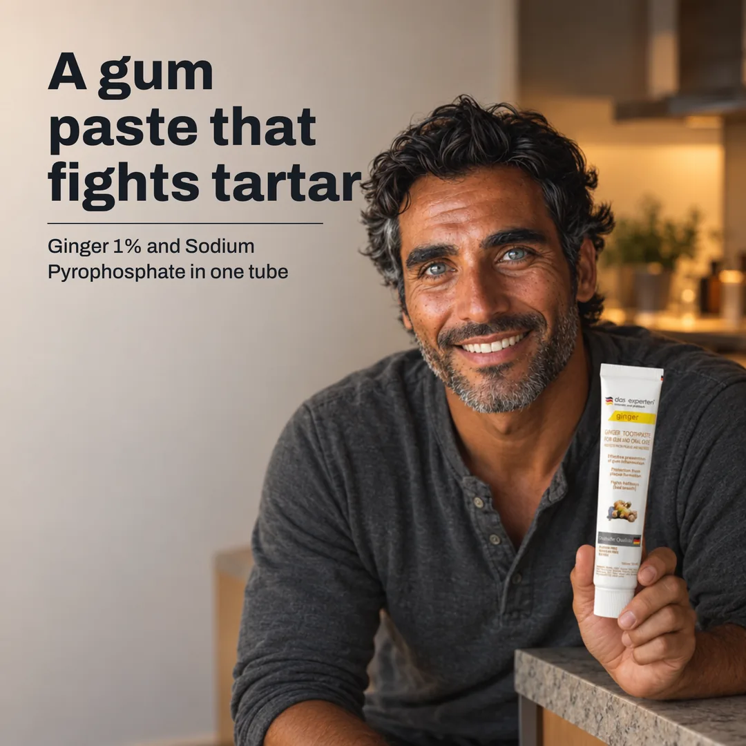 A gum paste that fights tartar — Ginger 1% and Sodium Pyrophosphate in one tube