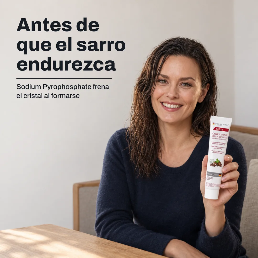 Antes de que el sarro endurezca — Sodium Pyrophosphate frena el cristal al formarse