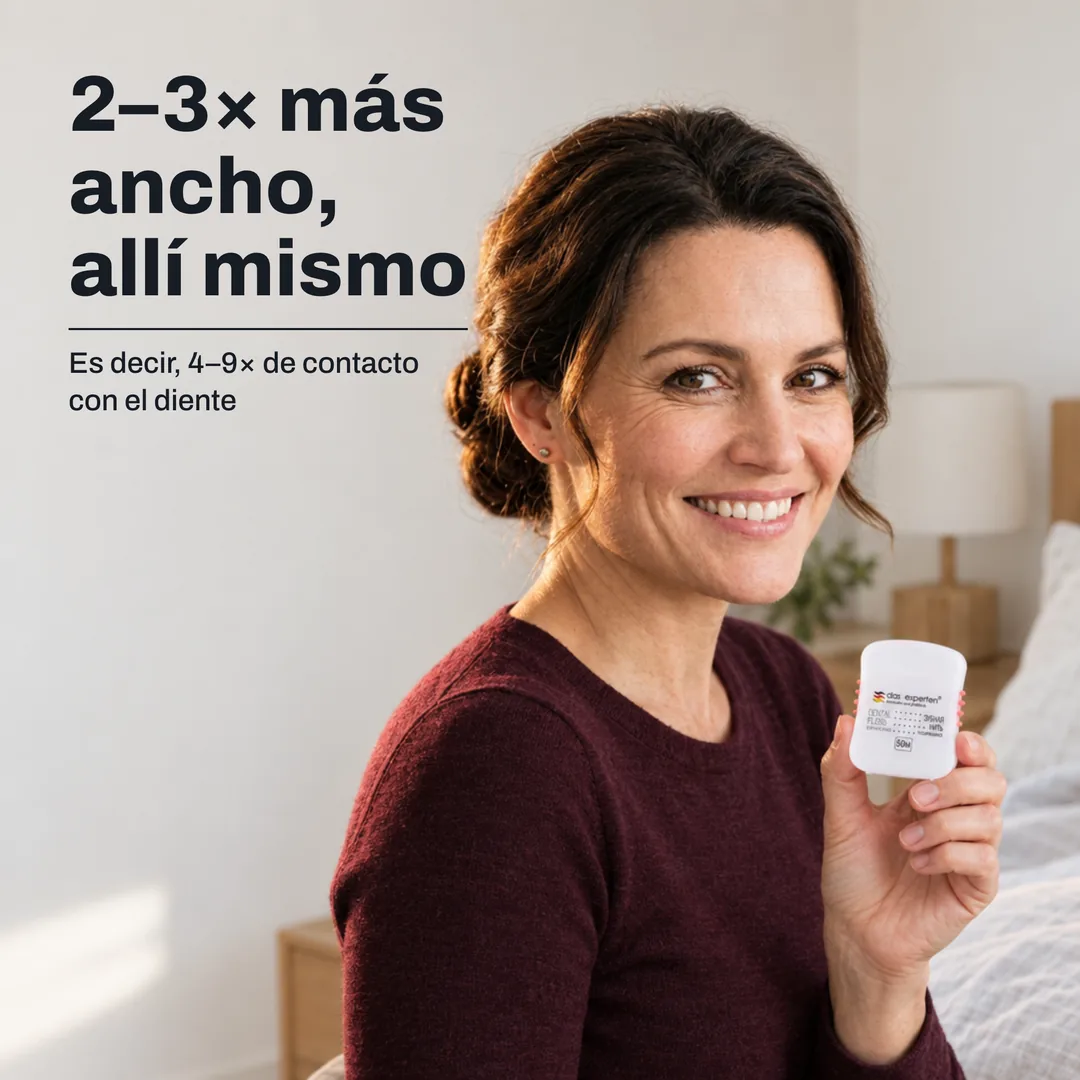 2–3× más ancho, allí mismo — Es decir, 4–9× de contacto con el diente