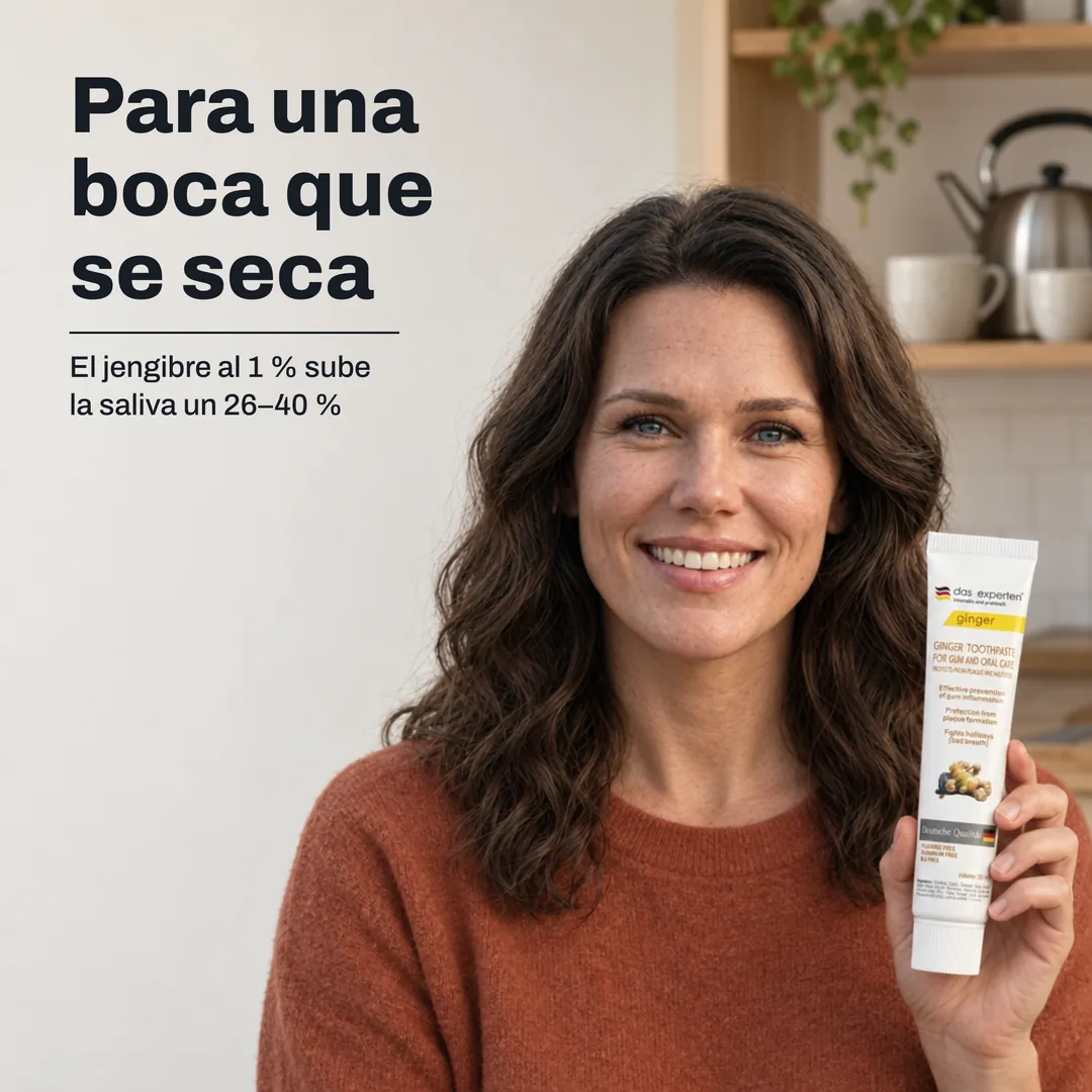 Para una boca que se seca — El jengibre al 1 % sube la saliva un 26–40 %