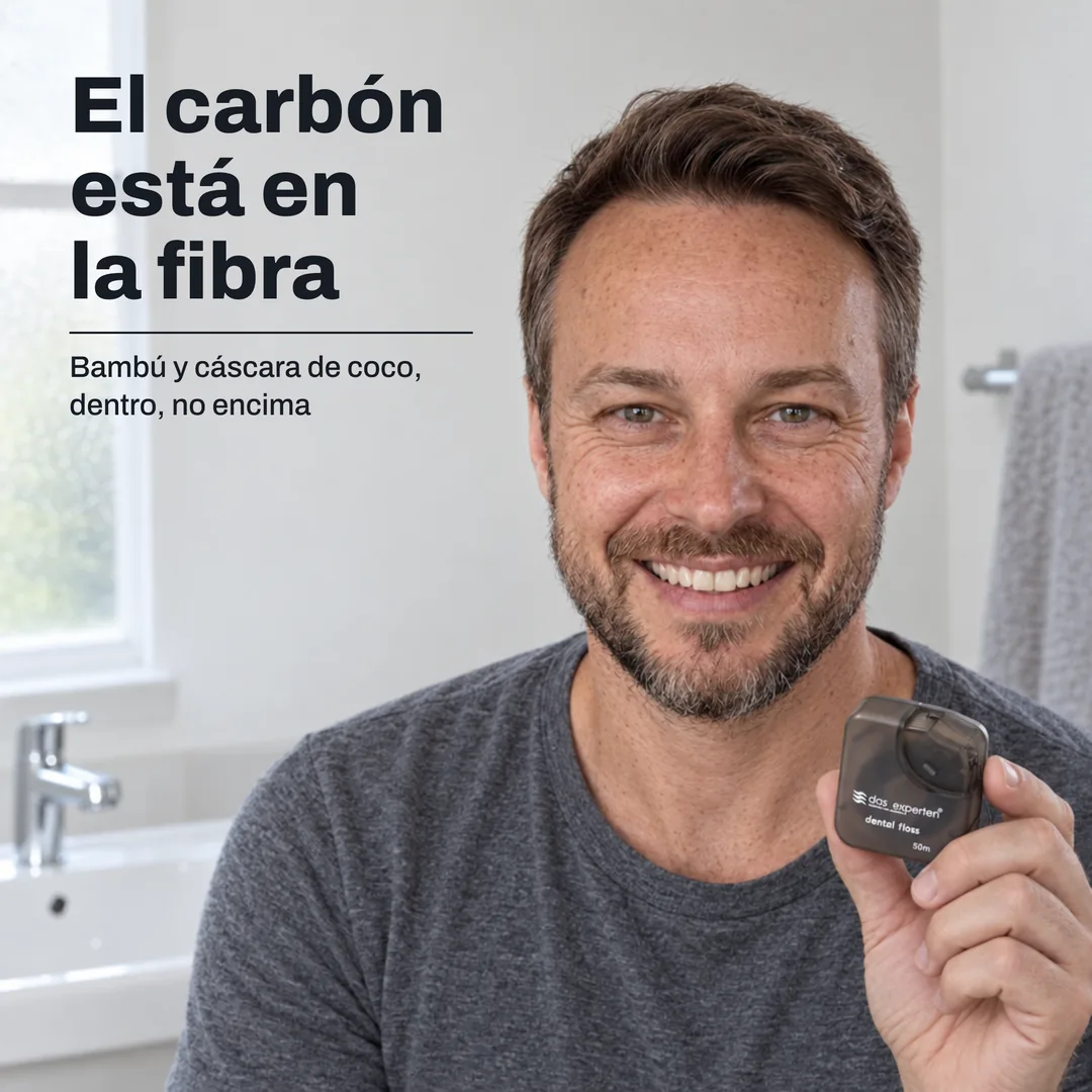 El carbón está en la fibra — Bambú y cáscara de coco, dentro, no encima