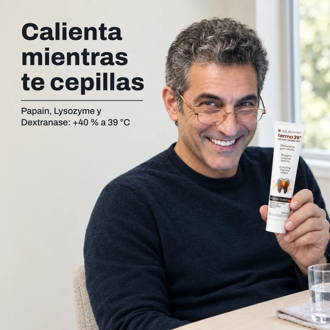 Calienta mientras te cepillas — Papain, Lysozyme y Dextranase: +40 % a 39 °C