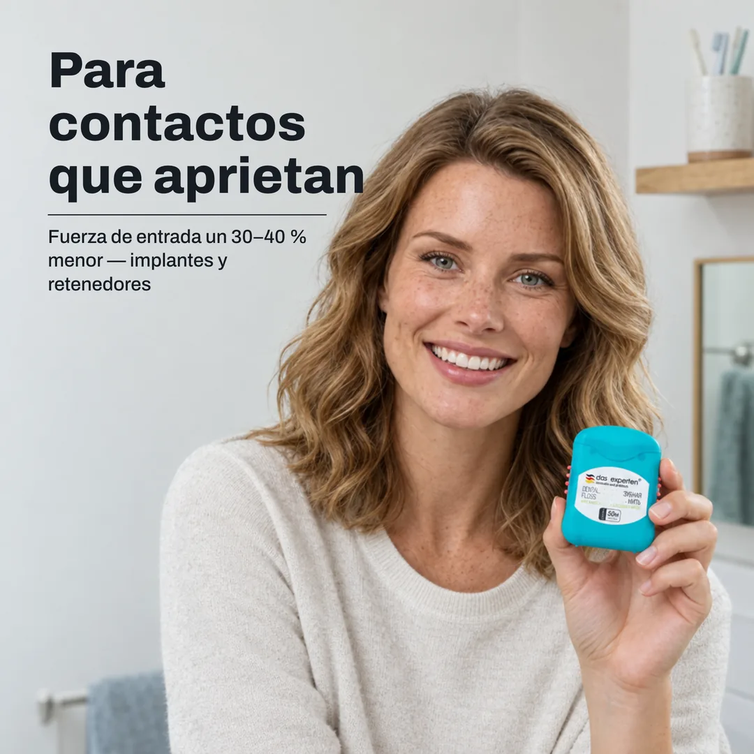 Para contactos que aprietan — Fuerza de entrada un 30–40 % menor — implantes y retenedores
