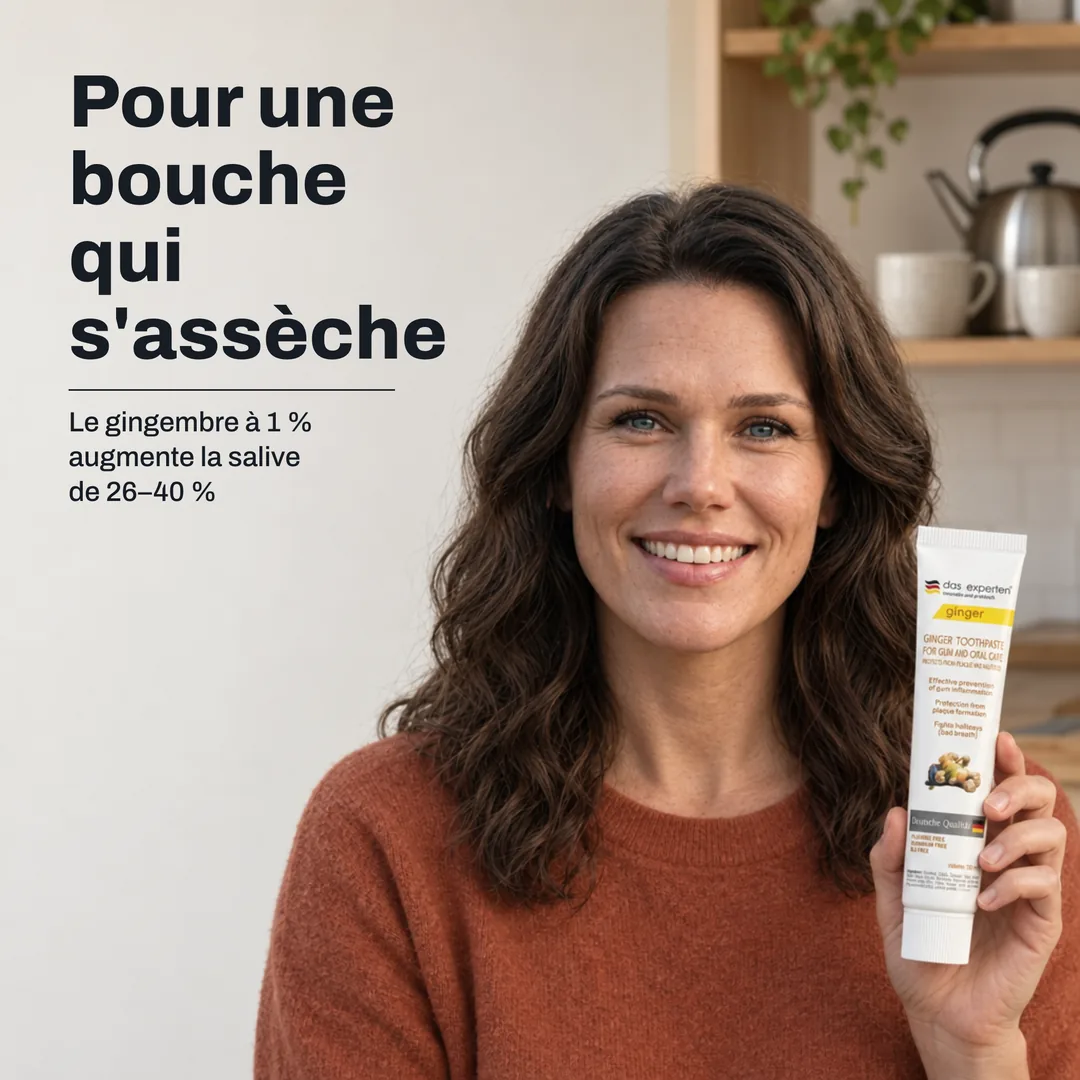 Pour une bouche qui s'assèche — Le gingembre à 1 % augmente la salive de 26–40 %