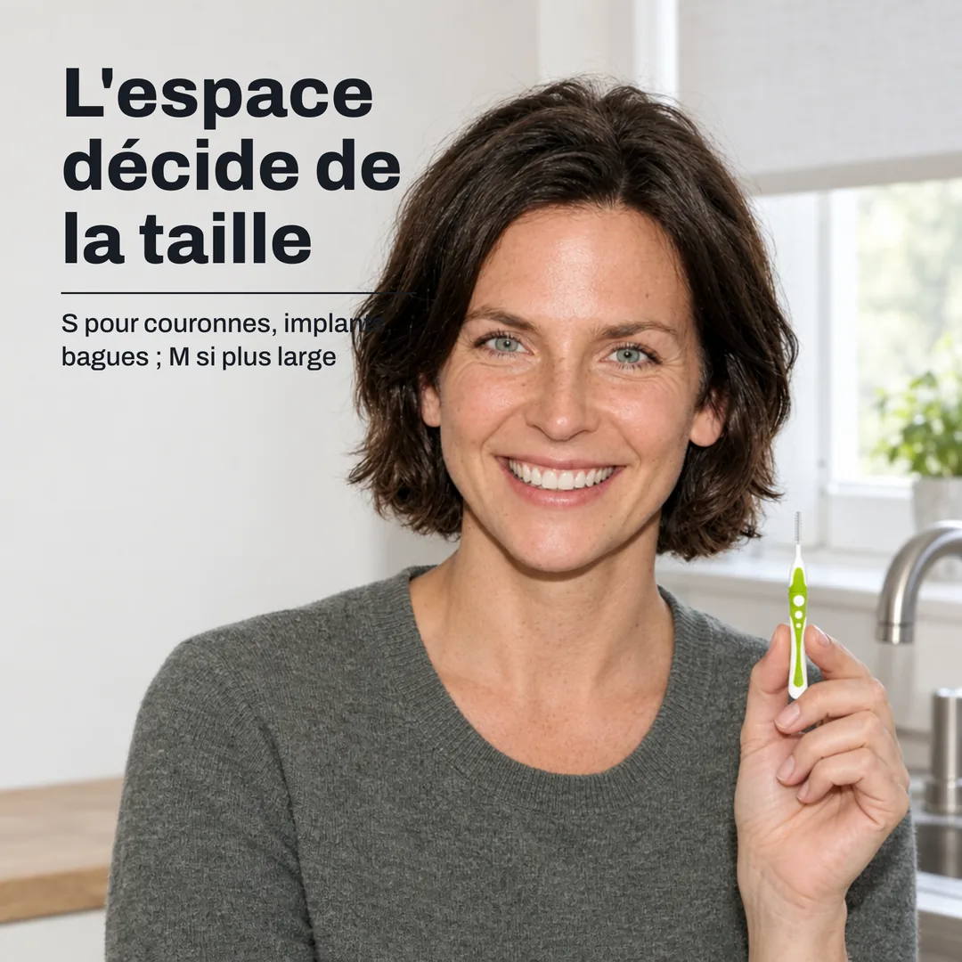 L'espace décide de la taille — S pour couronnes, implants, bagues ; M si plus large