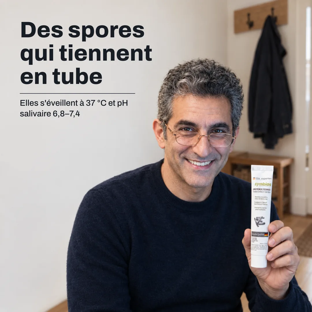 Des spores qui tiennent en tube — Elles s'éveillent à 37 °C et pH salivaire 6,8–7,4