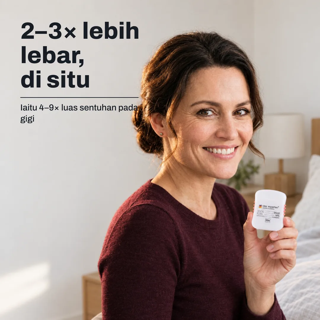 2–3× lebih lebar, di situ — Iaitu 4–9× luas sentuhan pada gigi