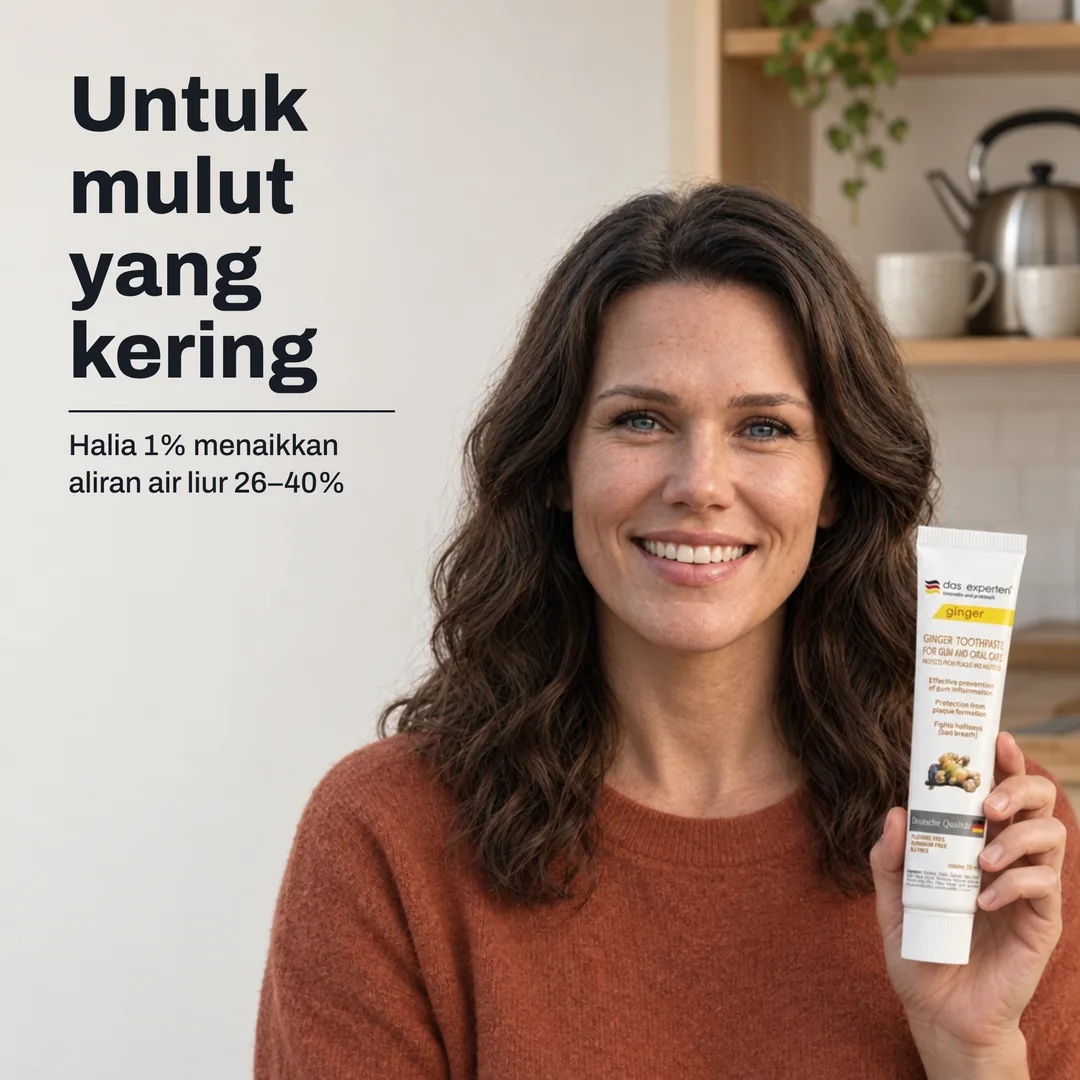 Untuk mulut yang kering — Halia 1% menaikkan aliran air liur 26–40%