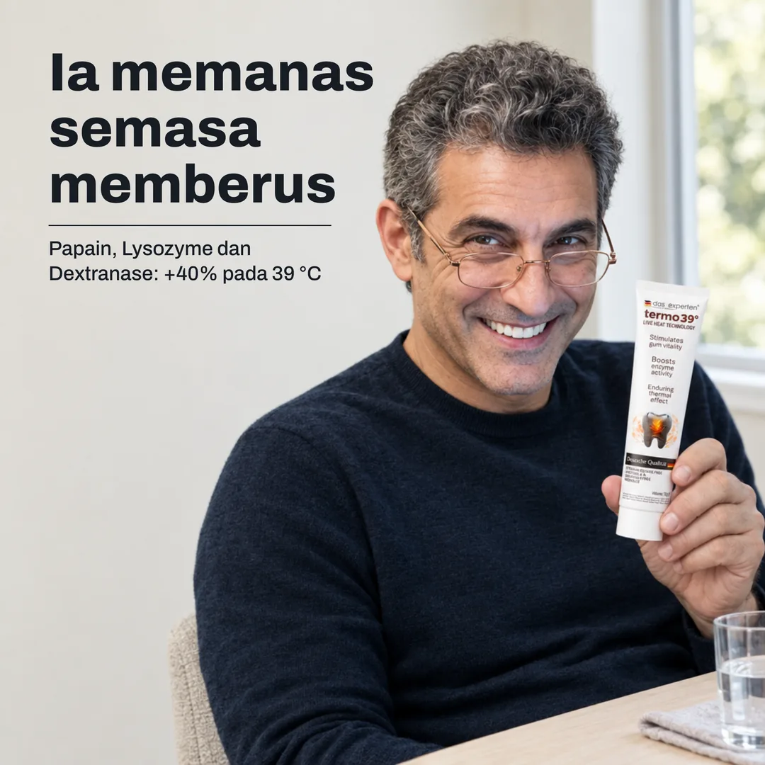 Ia memanas semasa memberus — Papain, Lysozyme dan Dextranase: +40% pada 39 °C