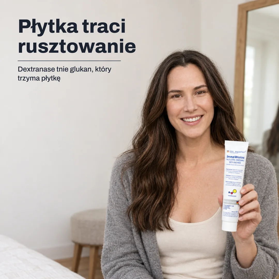 Płytka traci rusztowanie — Dextranase tnie glukan, który trzyma płytkę