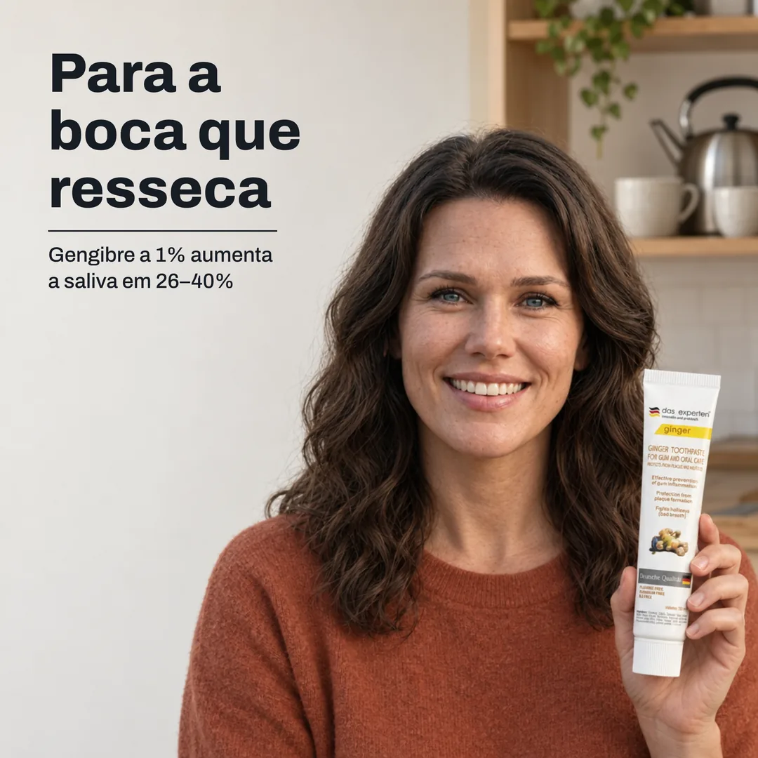 Para a boca que resseca — Gengibre a 1% aumenta a saliva em 26–40%