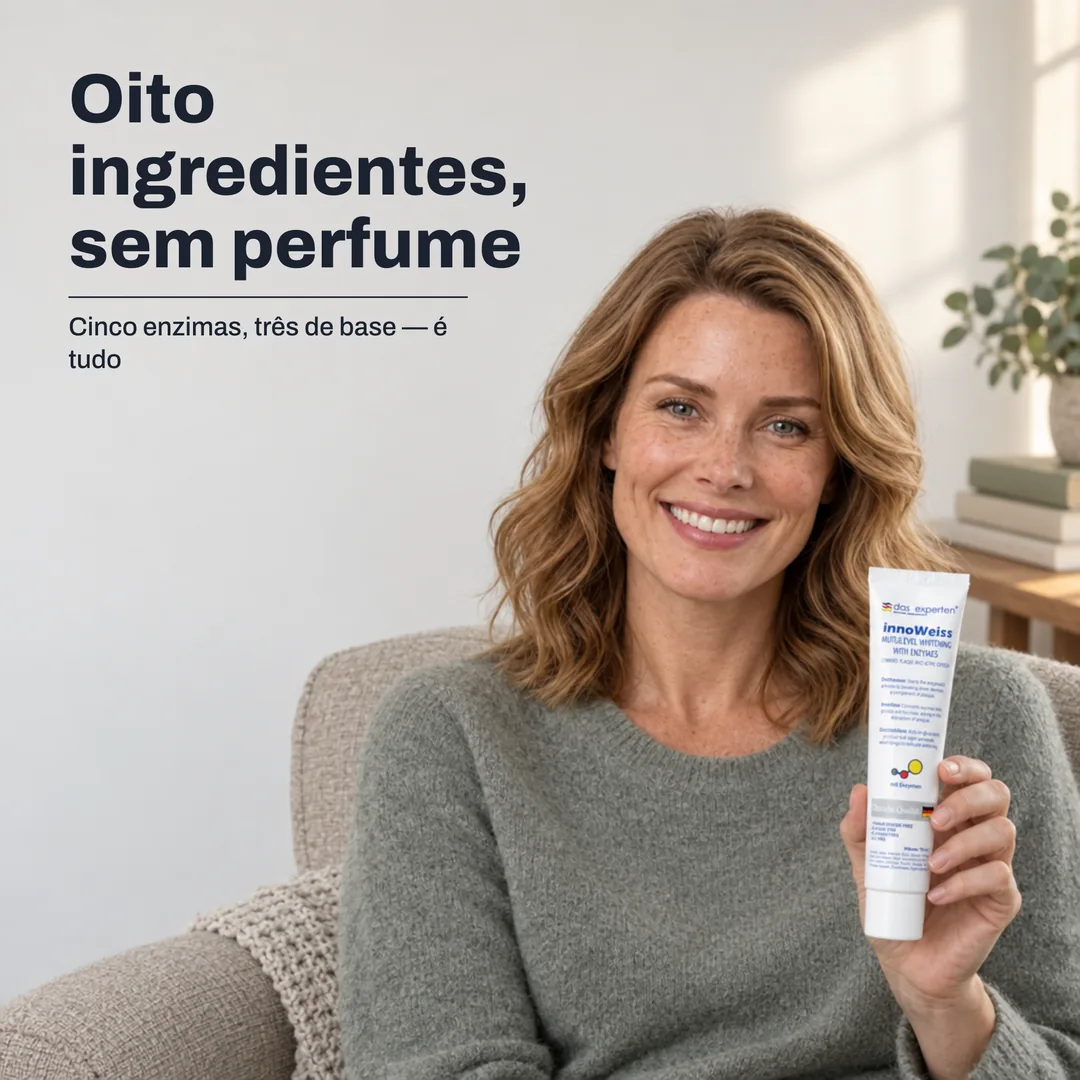 Oito ingredientes, sem perfume — Cinco enzimas, três de base — é tudo