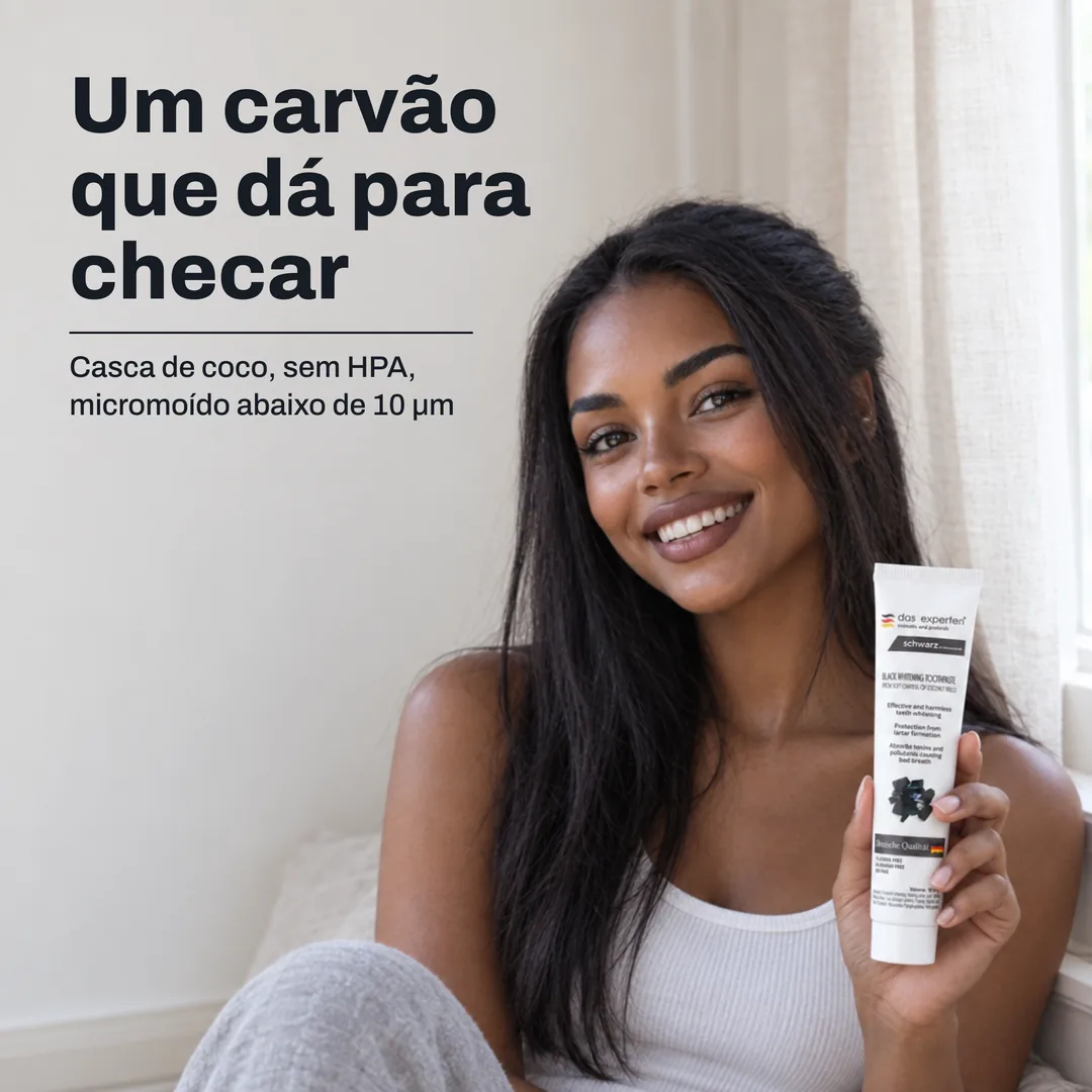 Um carvão que dá para checar — Casca de coco, sem HPA, micromoído abaixo de 10 μm