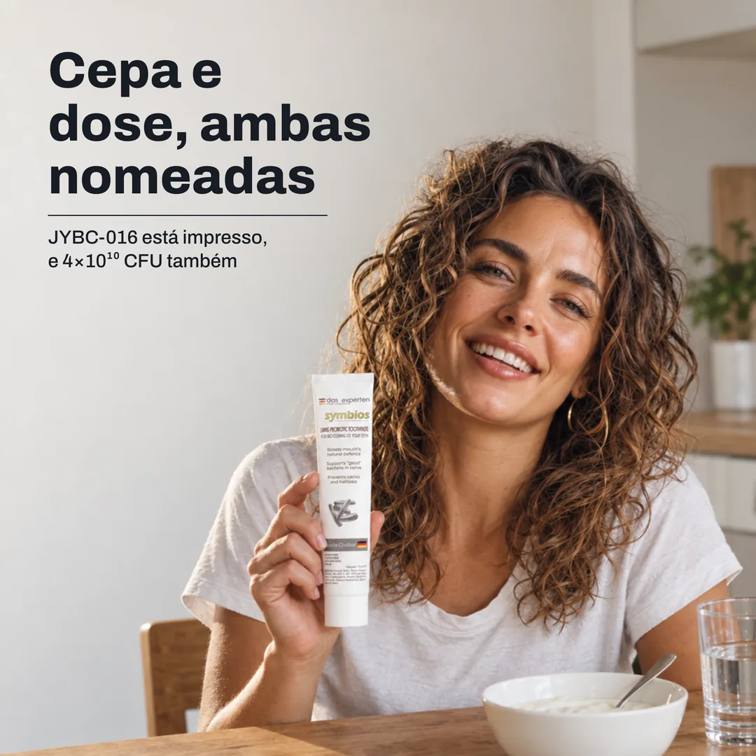 Cepa e dose, ambas nomeadas — JYBC-016 está impresso, e 4×10¹⁰ CFU também
