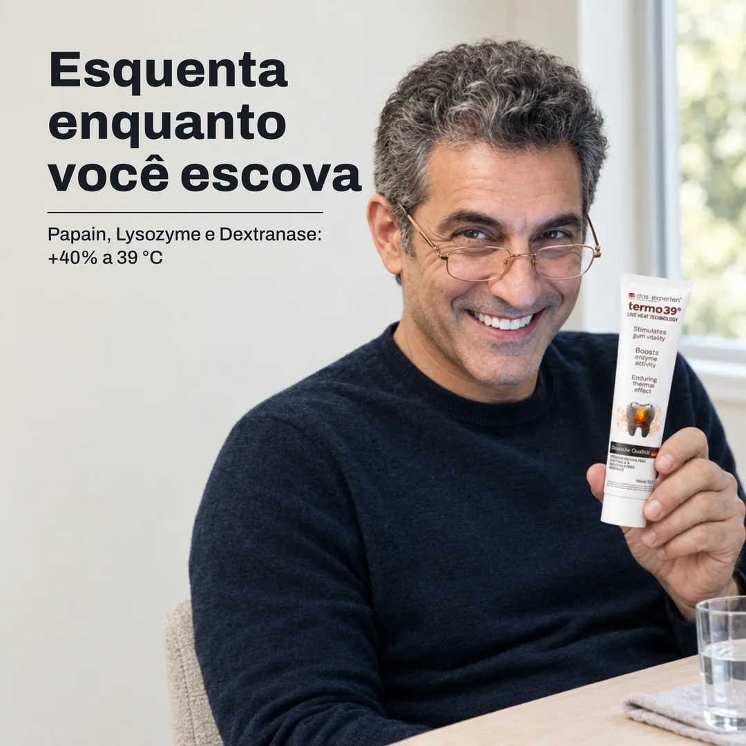 Esquenta enquanto você escova — Papain, Lysozyme e Dextranase: +40% a 39 °C