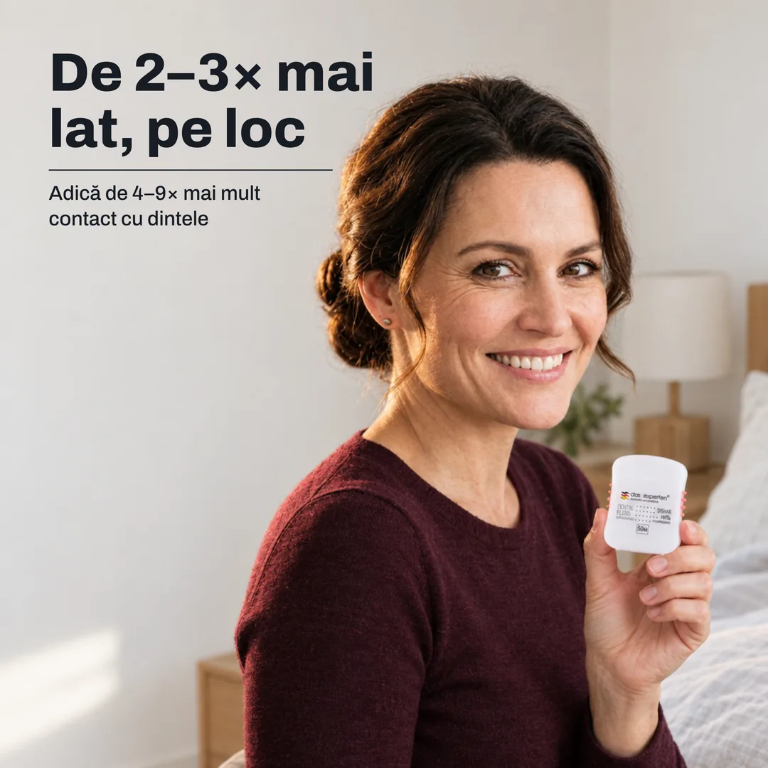 De 2–3× mai lat, pe loc — Adică de 4–9× mai mult contact cu dintele
