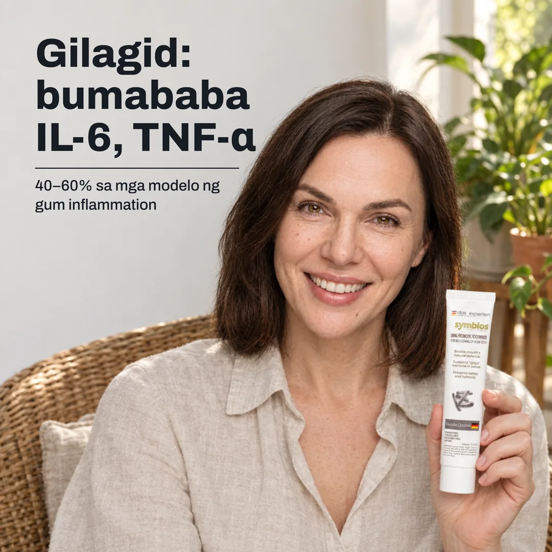 Gilagid: bumababa IL-6, TNF-α — 40–60% sa mga modelo ng gum inflammation