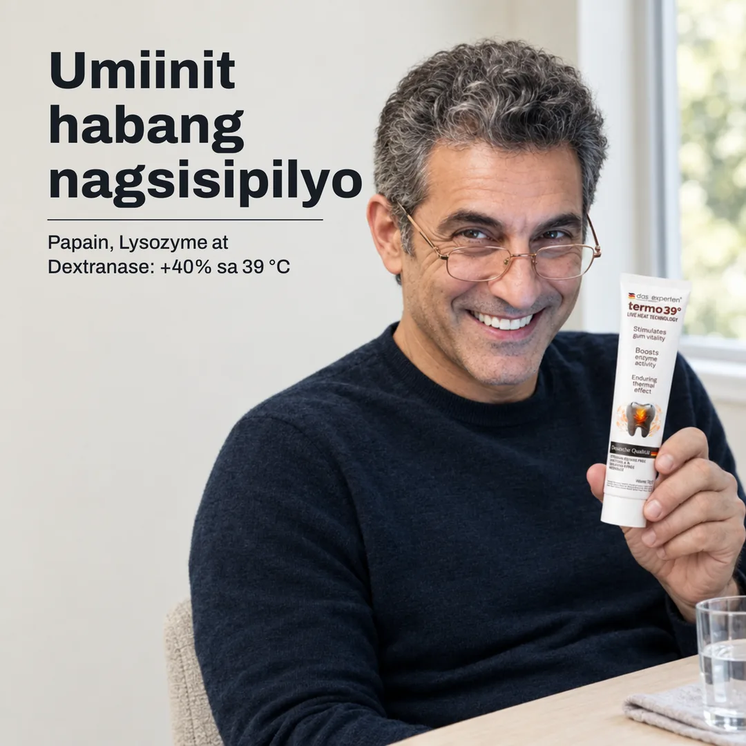 Umiinit habang nagsisipilyo — Papain, Lysozyme at Dextranase: +40% sa 39 °C