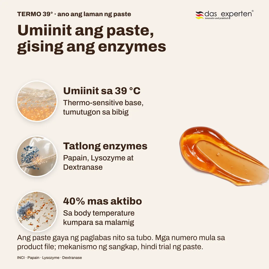 Umiinit ang paste, gising ang enzymes — Umiinit sa 39 °C; Tatlong enzymes; 40% mas aktibo