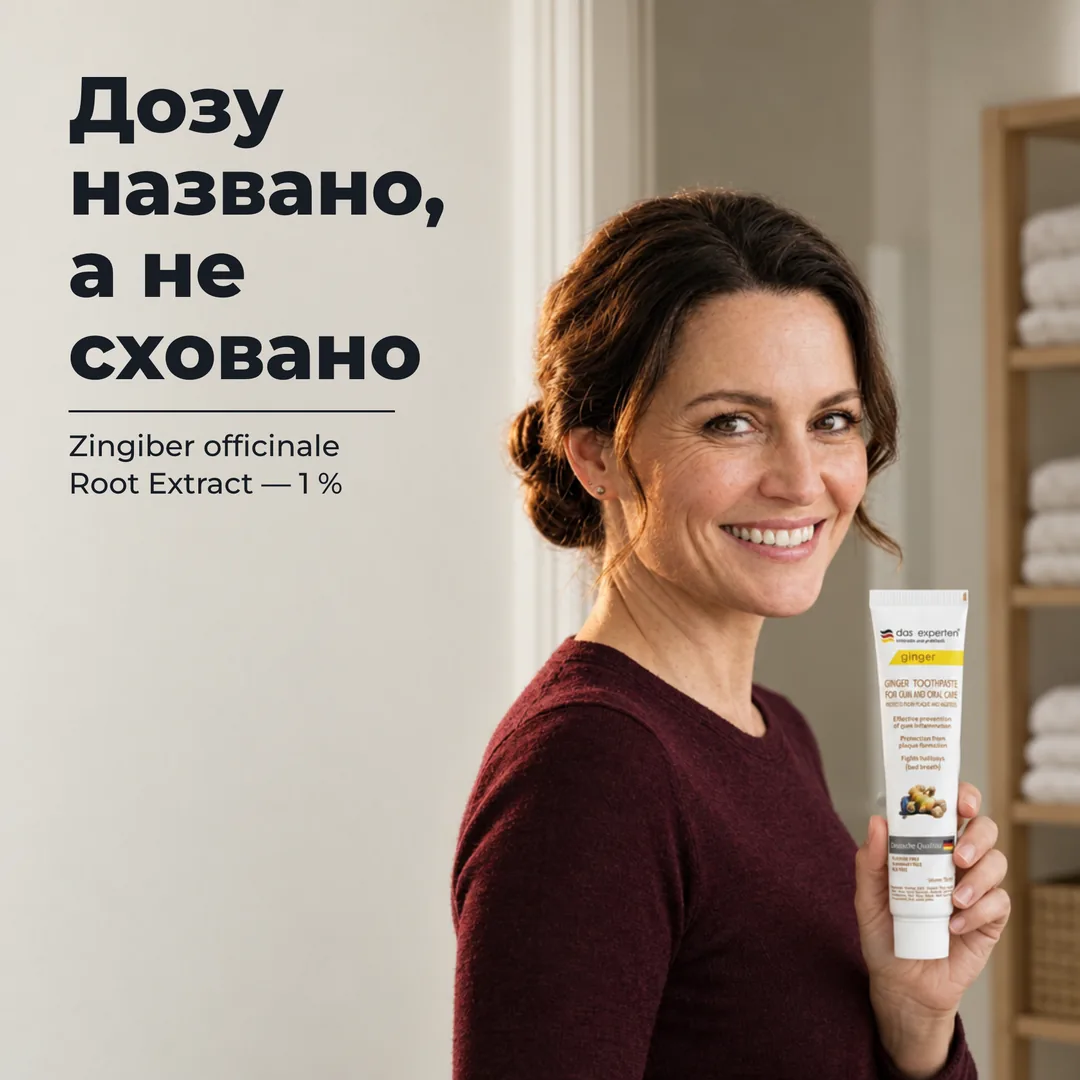 Дозу названо, а не сховано — Zingiber officinale Root Extract — 1 %