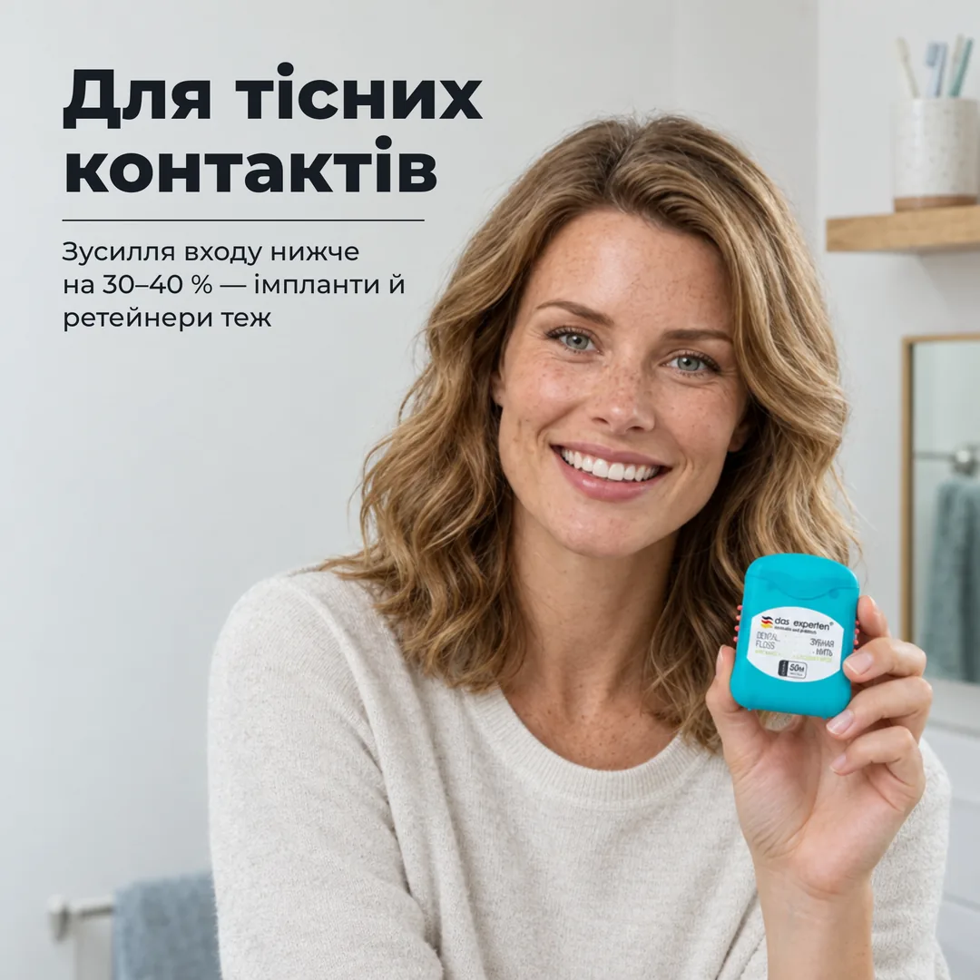 Для тісних контактів — Зусилля входу нижче на 30–40 % — імпланти й ретейнери теж