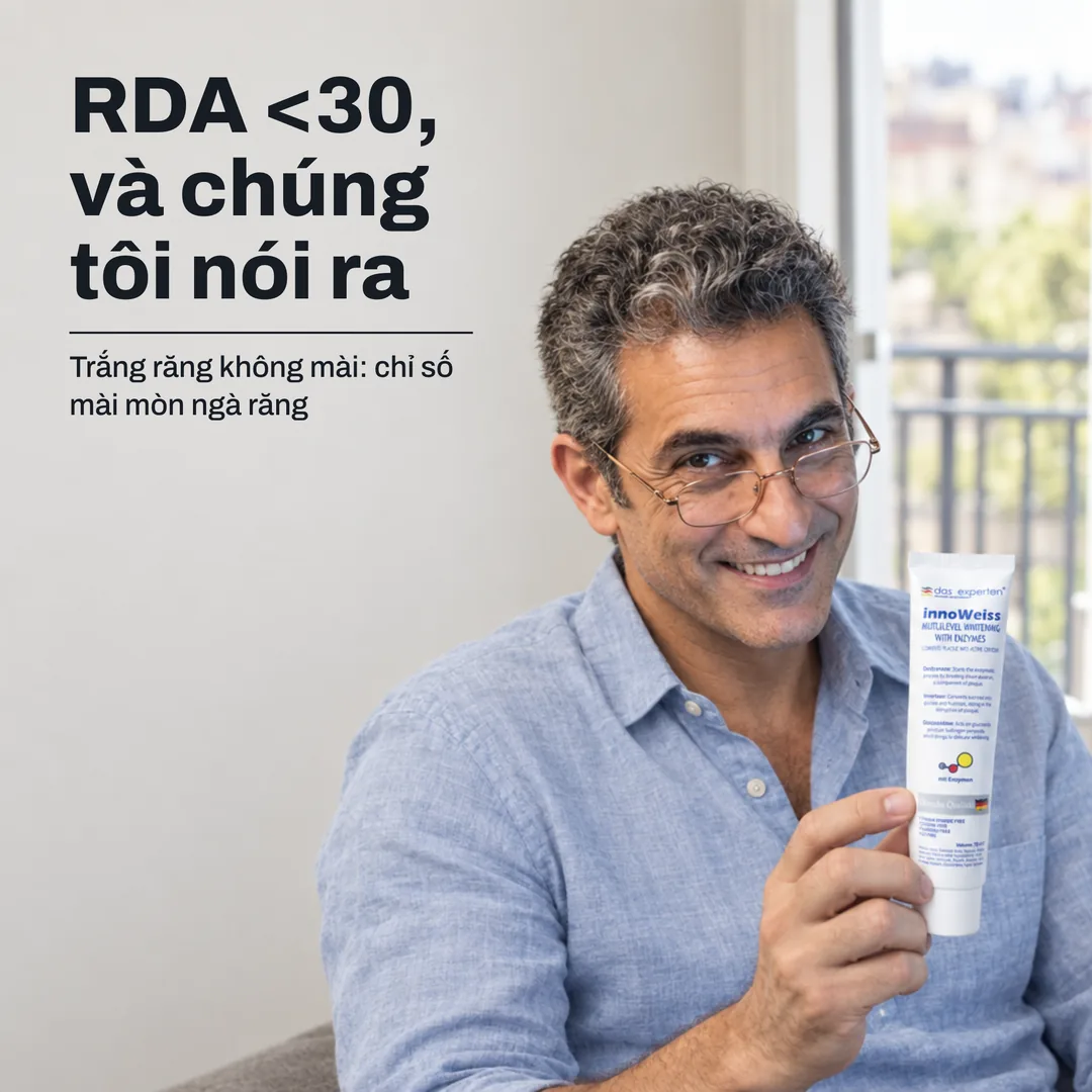 RDA <30, và chúng tôi nói ra — Trắng răng không mài: chỉ số mài mòn ngà răng