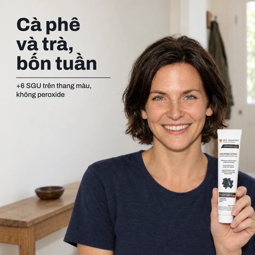 Cà phê và trà, bốn tuần — +6 SGU trên thang màu, không peroxide
