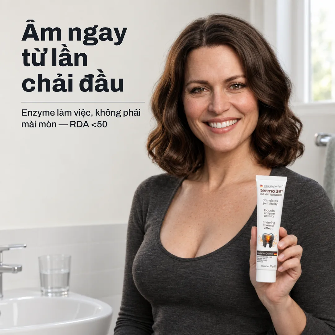 Ấm ngay từ lần chải đầu — Enzyme làm việc, không phải mài mòn — RDA <50
