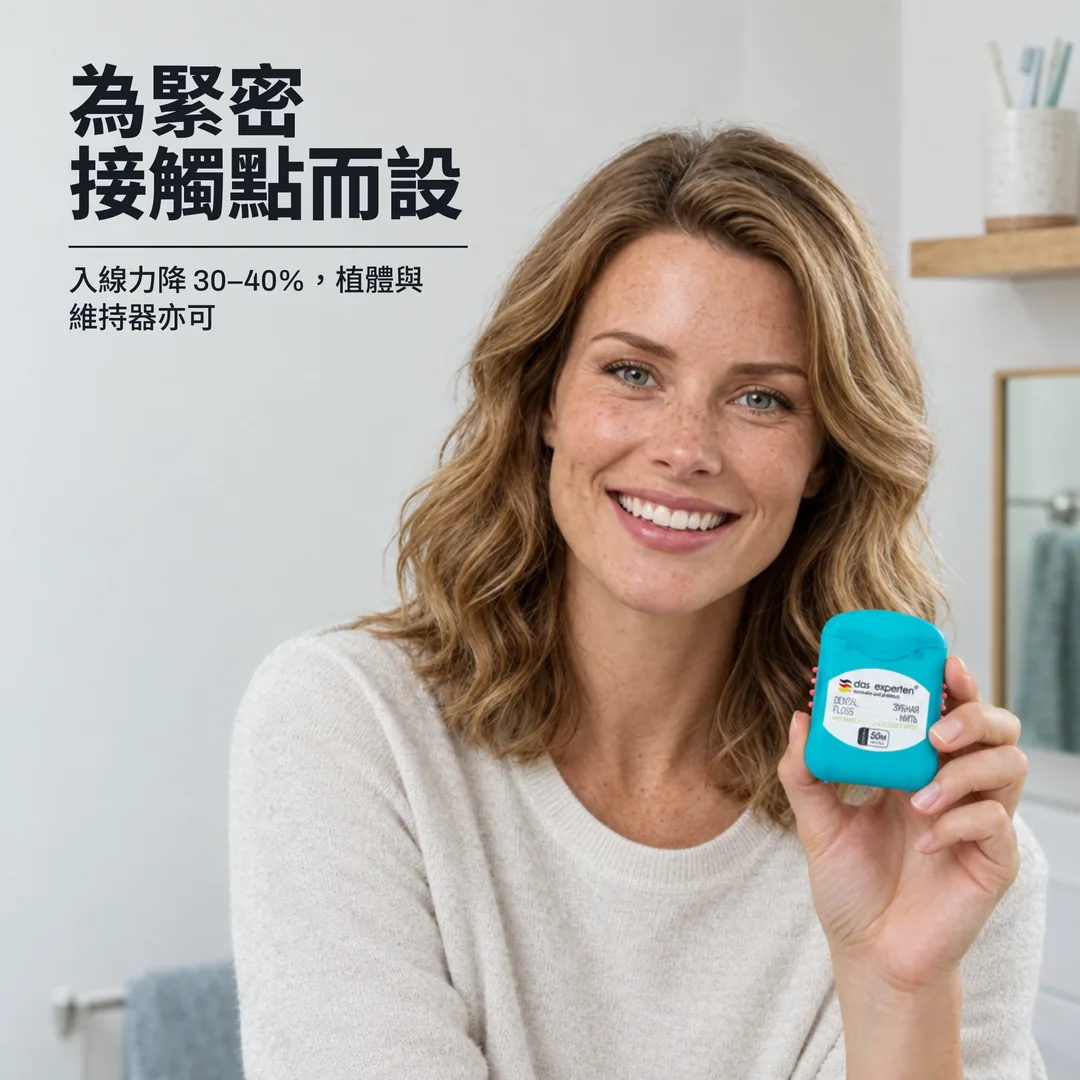 為緊密接觸點而設 — 入線力降 30–40%，植體與維持器亦可