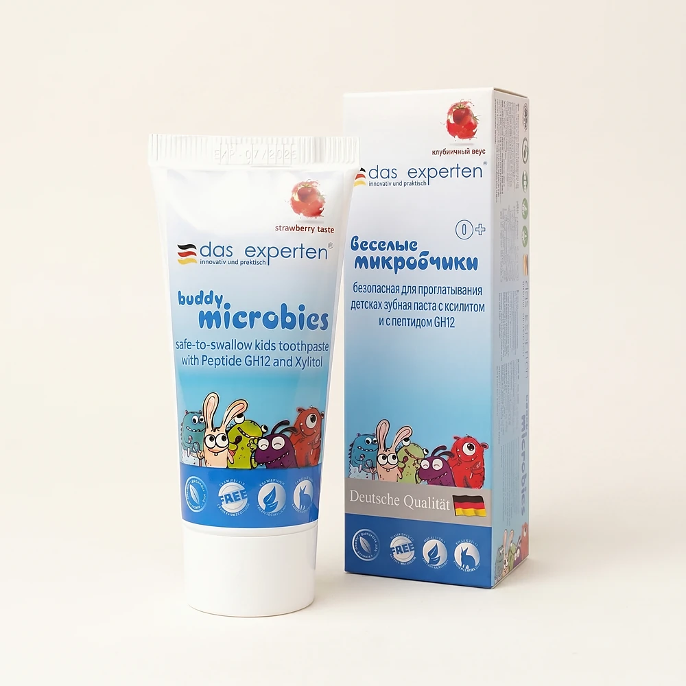 Das Experten BUDDY MICROBIES kids toothpaste with GH12 peptide, swallow-safe